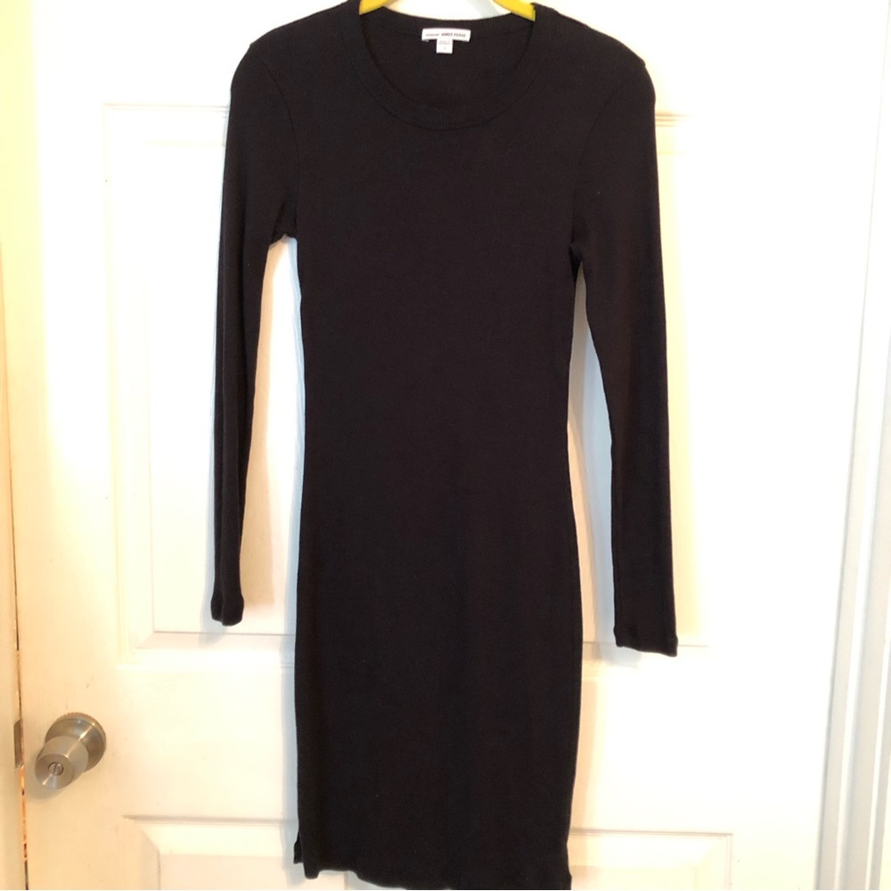 Standard James Perse black bodycon dress long sleeve microrib knit Size 1 small